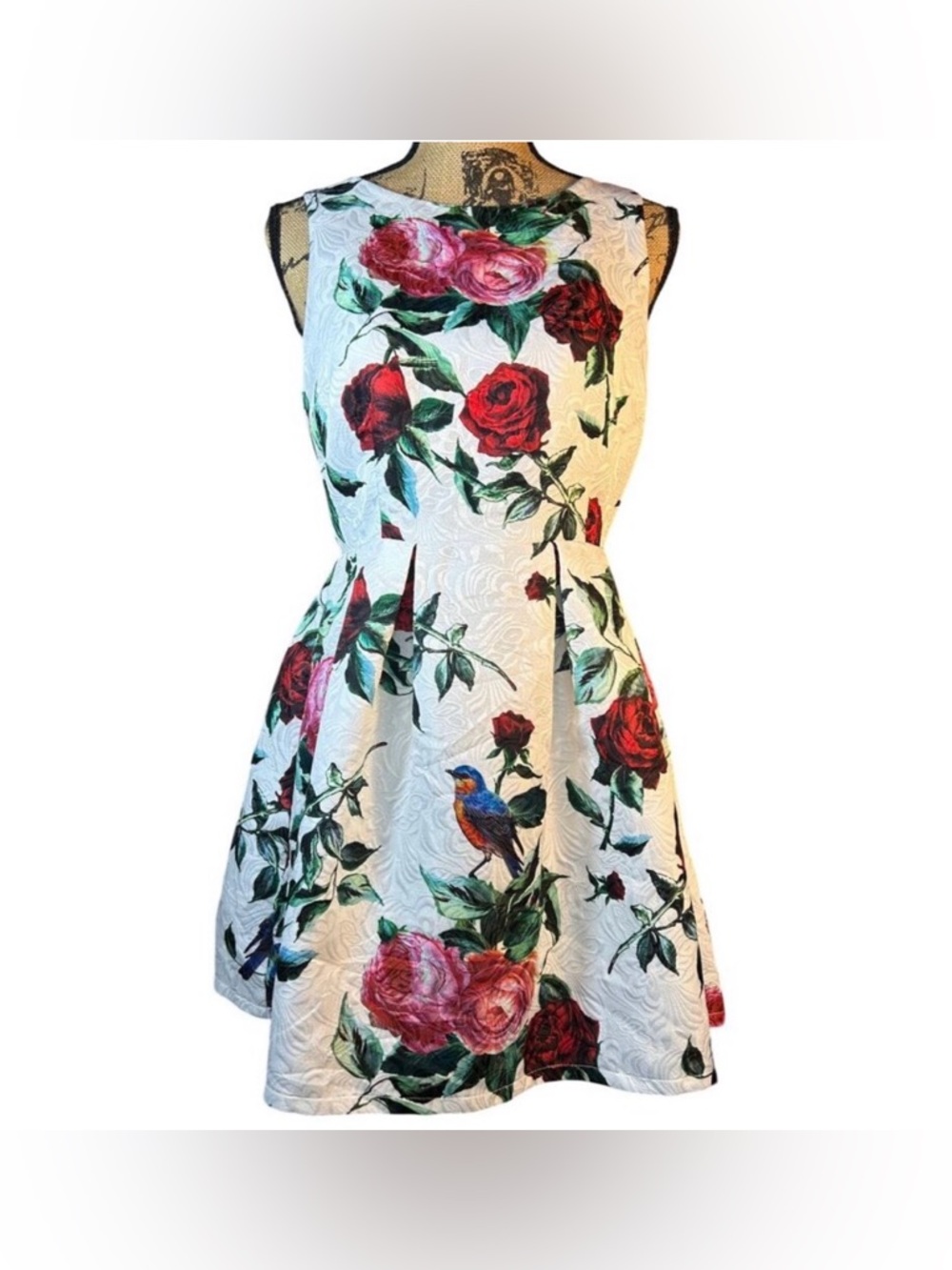 Forever 21 Floral Rose Fit-and-Flare Dress in White and Red